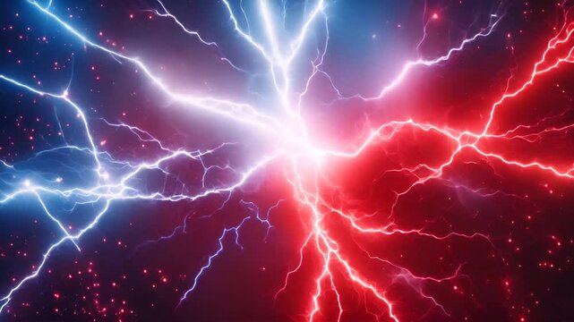 赤と青の雷. バーサス背景_4. Red and blue lightning. Versus background. AI generated.
