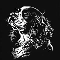 Obraz premium A black and white drawing of a Cavalier King Charles Spaniel dog