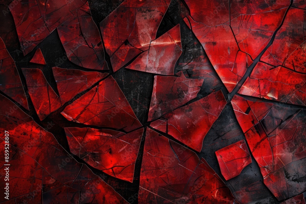 Aufkleber a red and black image with jagged edges and broken pieces. the image has a sense of destruction and 