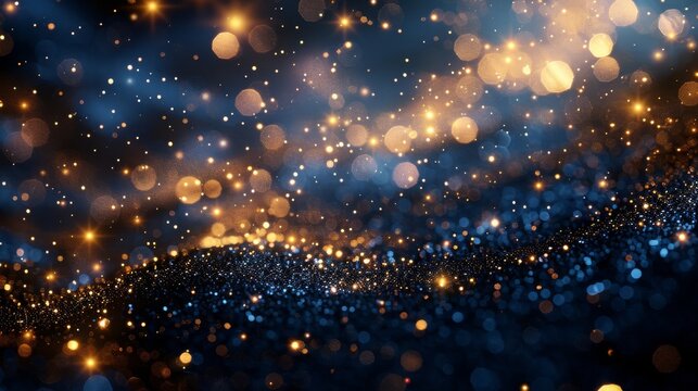 This image displays golden points of light scattered over a deep blue background, creating a dreamy and magical visual experience, reminiscent of star-filled night skies.