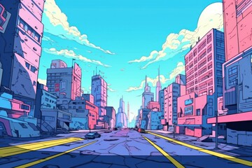 Vibrant Cityscape in Comic Style