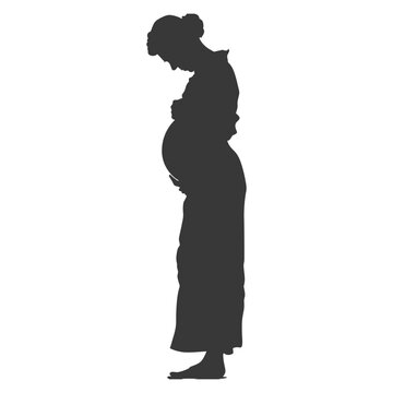 Pregnant Woman Silhouette: Full Body, Downcast Gaze, Serene Expectation.