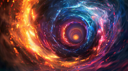 Abstract colorful glowing spiral background with light effect, portal to the universe and space concept. black hole or wormhole in spacetime