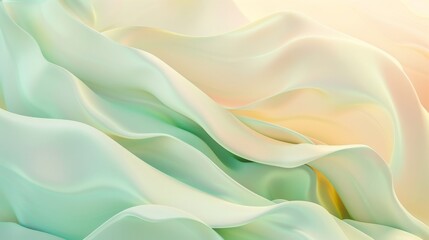 Obraz premium Fluid waves in soft green and yellow tones creating a soothing abstract background.