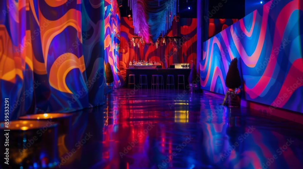 Poster abstract party environment featuring a dynamic backdrop with bold and energetic colors