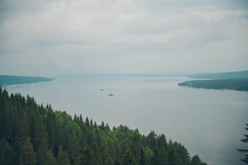 Beautiful summer landscape with river and forest in Russia.