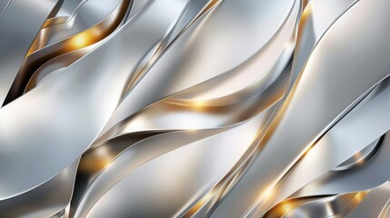 Smooth fluid metallic waves with golden accents in a flowing abstract design.