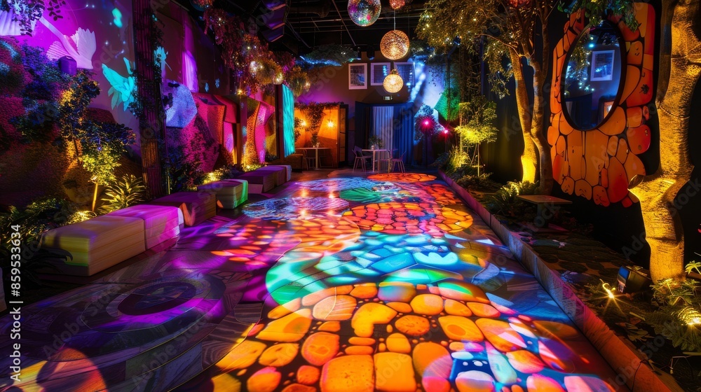 Poster artistic party setup arranged in an imaginative and creative pattern