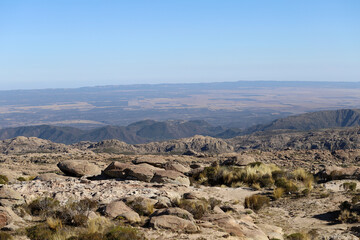 
Mountains landscape. View of the Altas Cumbres, Córdoba, Argentina. Concept of travel, journey, adventure tourism.