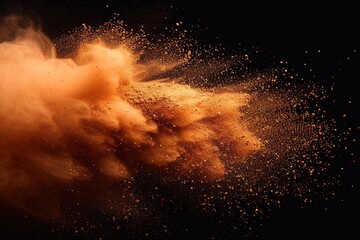 Cocoa powder explosion on black background.