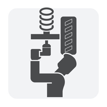 recommend clip art: Suspension, mechanics or technician vector icon. Include air impact wrench, coil spring, coilovers or strut, rubber tire wheel. To check, repair, service, maintenance for auto car, automotive vehicle.