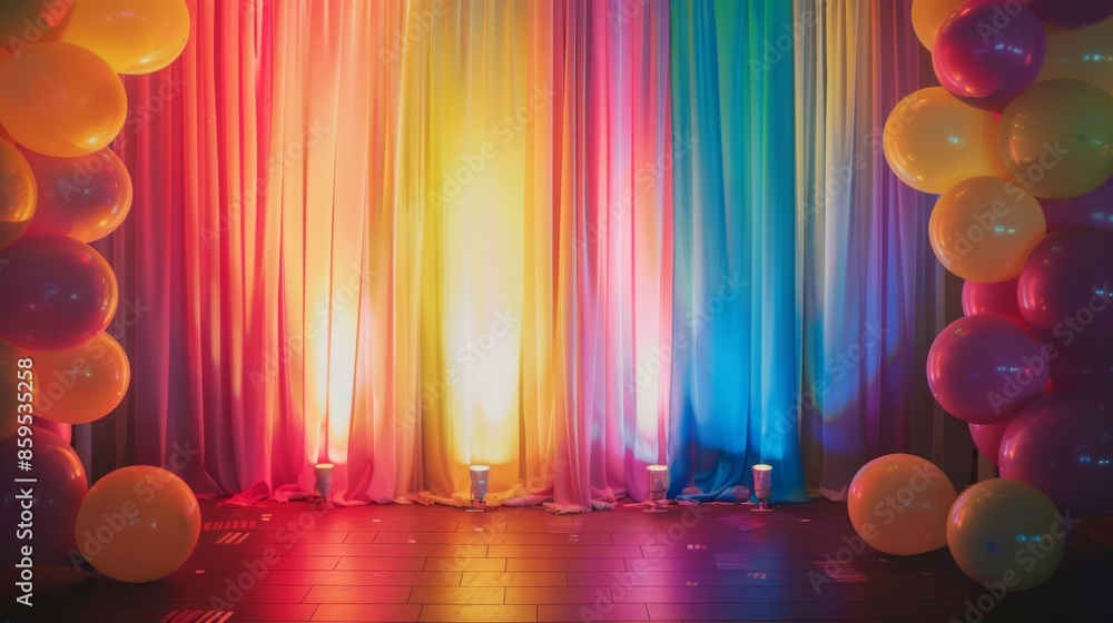 Poster colorful party backdrop featuring designated space for custom messaging