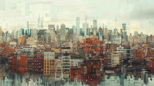 A cityscape illustrating the effects of urban gentrification