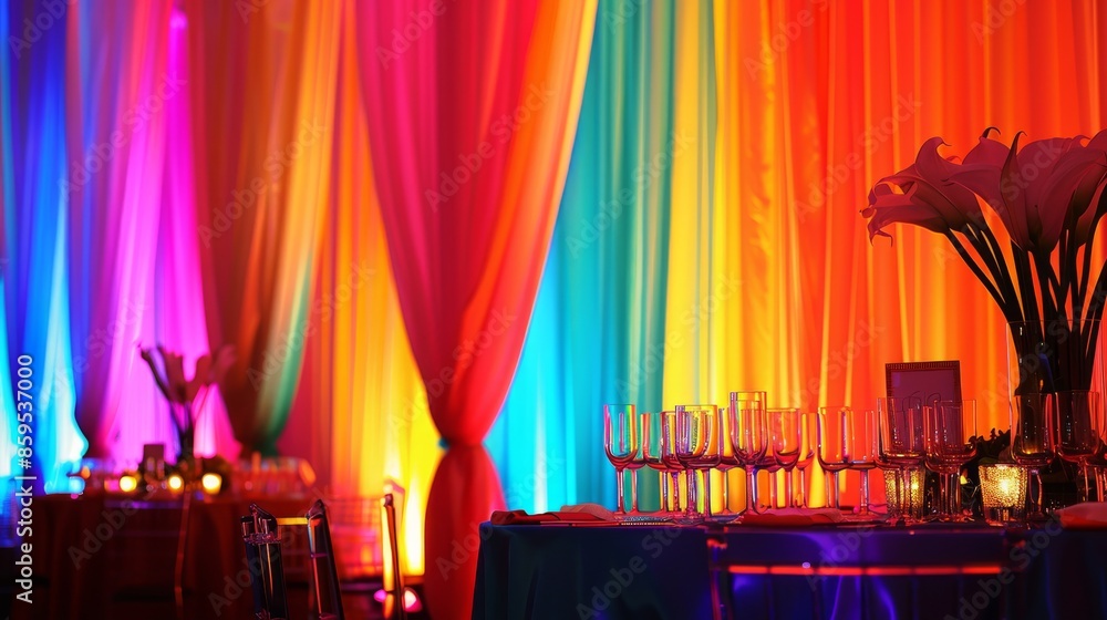 Poster dynamic abstract color backdrop adding depth and dimension to the party scene