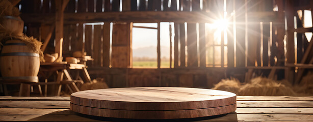 Farm wood nature field fruit table product grass garden background stand green food. Nature wood landscape morning farm outdoor sky podium forest stump beauty sun scene platform view beautiful trunk