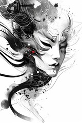 Abstract Monochromatic Fantasy Portrait of a Woman with Ethereal Artistic Elements