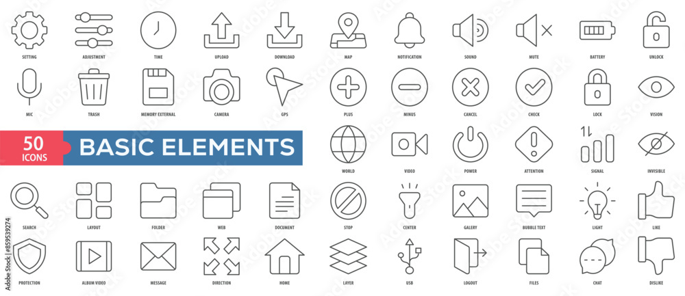 Poster basic elements icon collection set. easy to use, easy to edit and simple line vector icons.