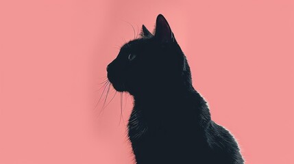 black cat on pink background ai generated