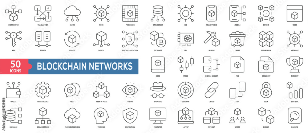 Aufkleber blockchain networks icon collection set. easy to use, easy to edit and simple line vector icons.
