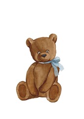 teddy bear watercolor style hand drawn