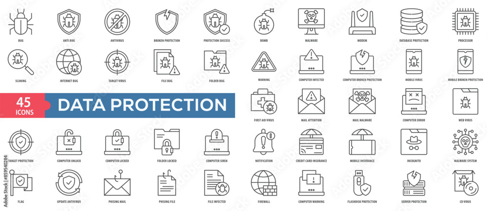 Poster data protection icon collection set. easy to use, easy to edit and simple line vector icons.