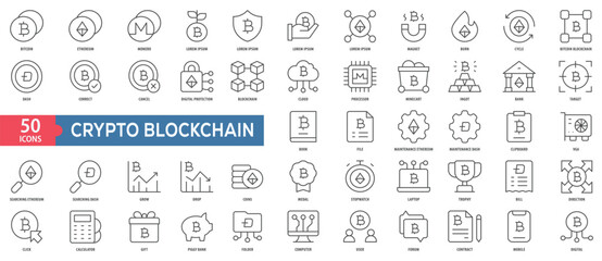 Crypto Blockchain Icon Collection Set. Easy To Use, Easy To Edit And Simple Line Vector Icons.