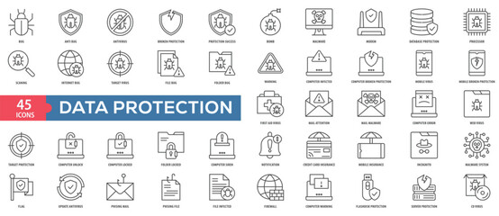 Data Protection Icon Collection Set. Easy To Use, Easy To Edit And Simple Line Vector Icons.