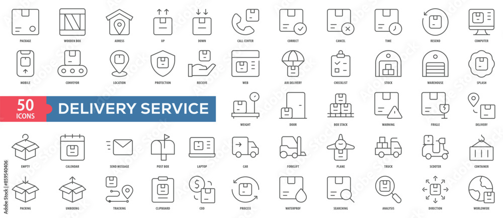 Poster delivery service icon collection set. easy to use, easy to edit and simple line vector icons.