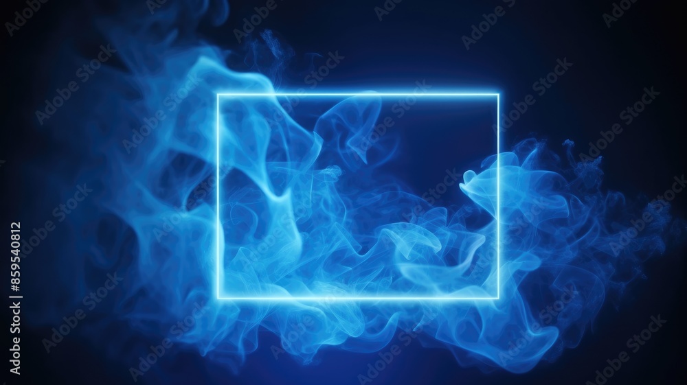 Poster abstract picture of digital color light in rectangle shape frame set against in dark blue tone backg