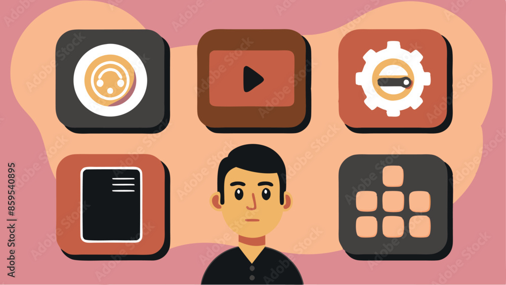 Aufkleber a man is standing in front of a screen with icons for different apps