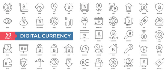 Digital Currency Icon Collection Set. Easy To Use, Easy To Edit And Simple Line Vector Icons.