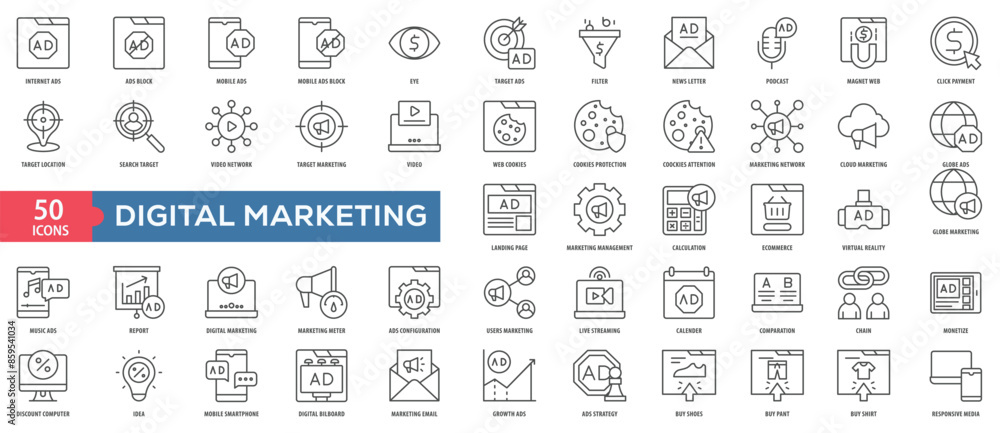 Poster digital marketing icon collection set. easy to use, easy to edit and simple line vector icons.