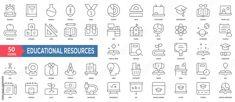 Poster educational resources-61 icon collection set. easy to use, easy to edit and simple line vector icons