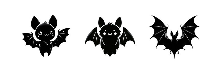 Set of Cute bat Halloween silhouette, Halloween special, isolated over on transparent white background