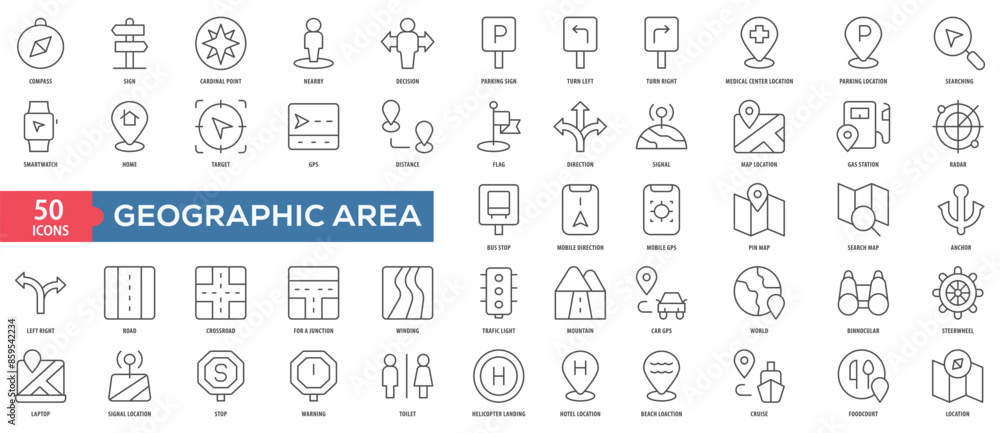 Aufkleber geographic area icon collection set. easy to use, easy to edit and simple line vector icons.