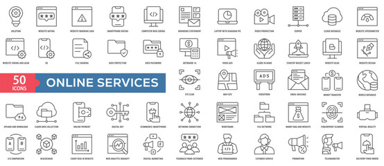 Online Services Icon Collection Set. Easy To Use, Easy To Edit And Simple Line Vector Icons.