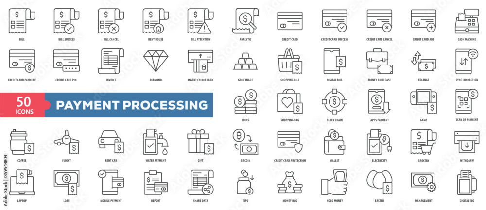Poster payment processing icon collection set. easy to use, easy to edit and simple line vector icons.