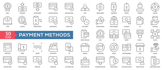 Payment Methods Icon Collection Set. Easy To Use, Easy To Edit And Simple Line Vector Icons.