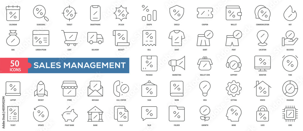 Poster sales management icon collection set. easy to use, easy to edit and simple line vector icons.