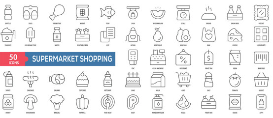 Supermarket Shopping Icon Collection Set. Easy To Use, Easy To Edit And Simple Line Vector Icons.
