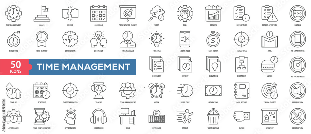 Poster time management icon collection set. easy to use, easy to edit and simple line vector icons.