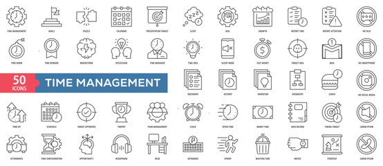 Time Management Icon Collection Set. Easy To Use, Easy To Edit And Simple Line Vector Icons.