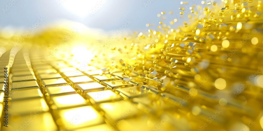 Aufkleber flowing particles in yellow abstract digital grid pattern a modern technology concept. concept techn