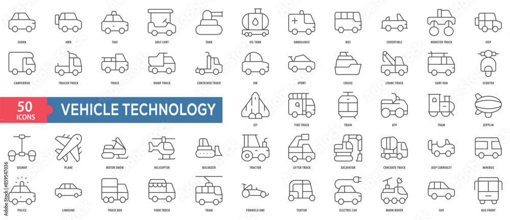Poster vehicle technology icon collection set. easy to use, easy to edit and simple line vector icons.