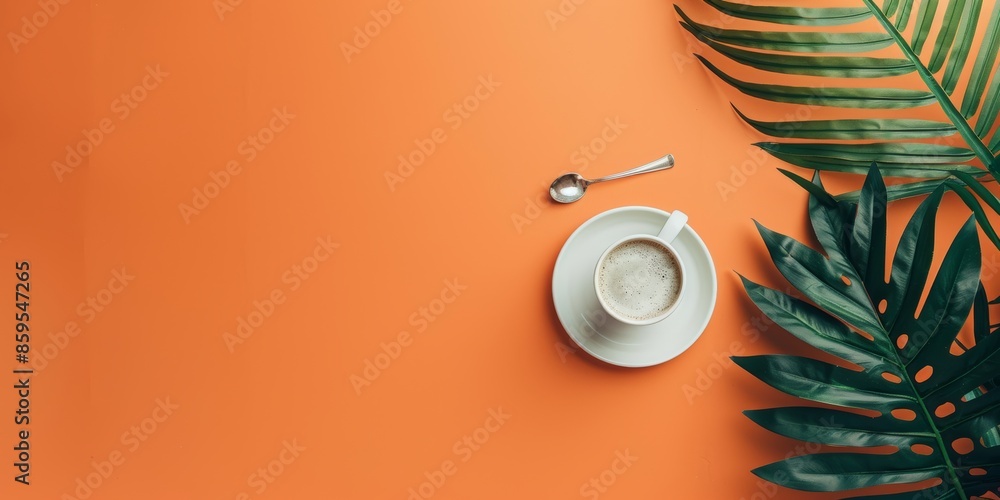 Poster Aerial view of modern flat lay background with minimalist elements.