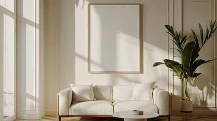 empty mockup posters frame wall in modern interior living room background Frame mockup Living room wall poster mockup. Interior mockup with house background. Modern interior design.