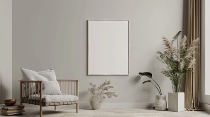 empty mockup posters frame wall in modern interior living room background Frame mockup Living room wall poster mockup. Interior mockup with house background. Modern interior design.
