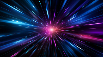 Abstract futuristic technology background with blue and purple gradient rays.