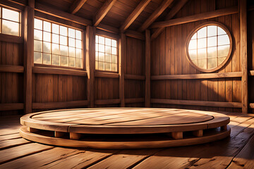 Farm wood nature field fruit table product grass garden background stand green food. Nature wood landscape morning farm outdoor sky podium forest stump beauty sun scene platform view beautiful trunk