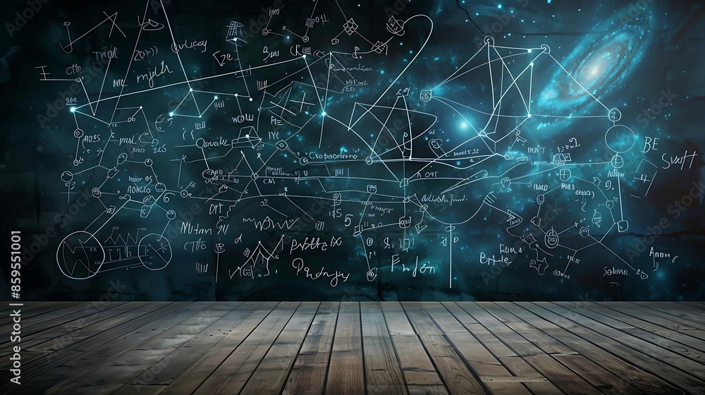Poster abstract background with a chalkboard texture, a huge space of a black board filled with mathematica